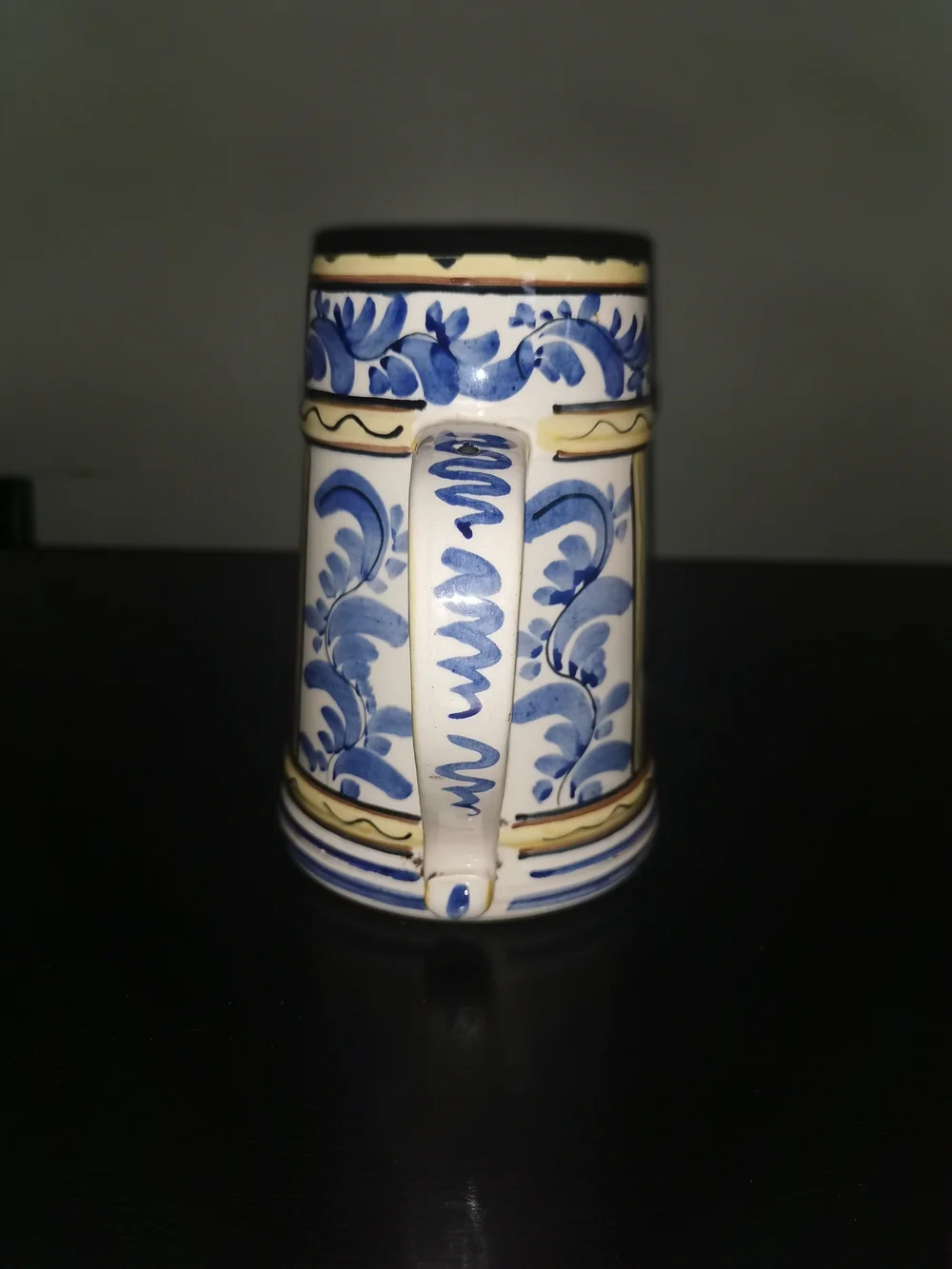 Vintage Ceramic German Decorative Beer Stein W/ Blue Floral Pattern Signed 6.25